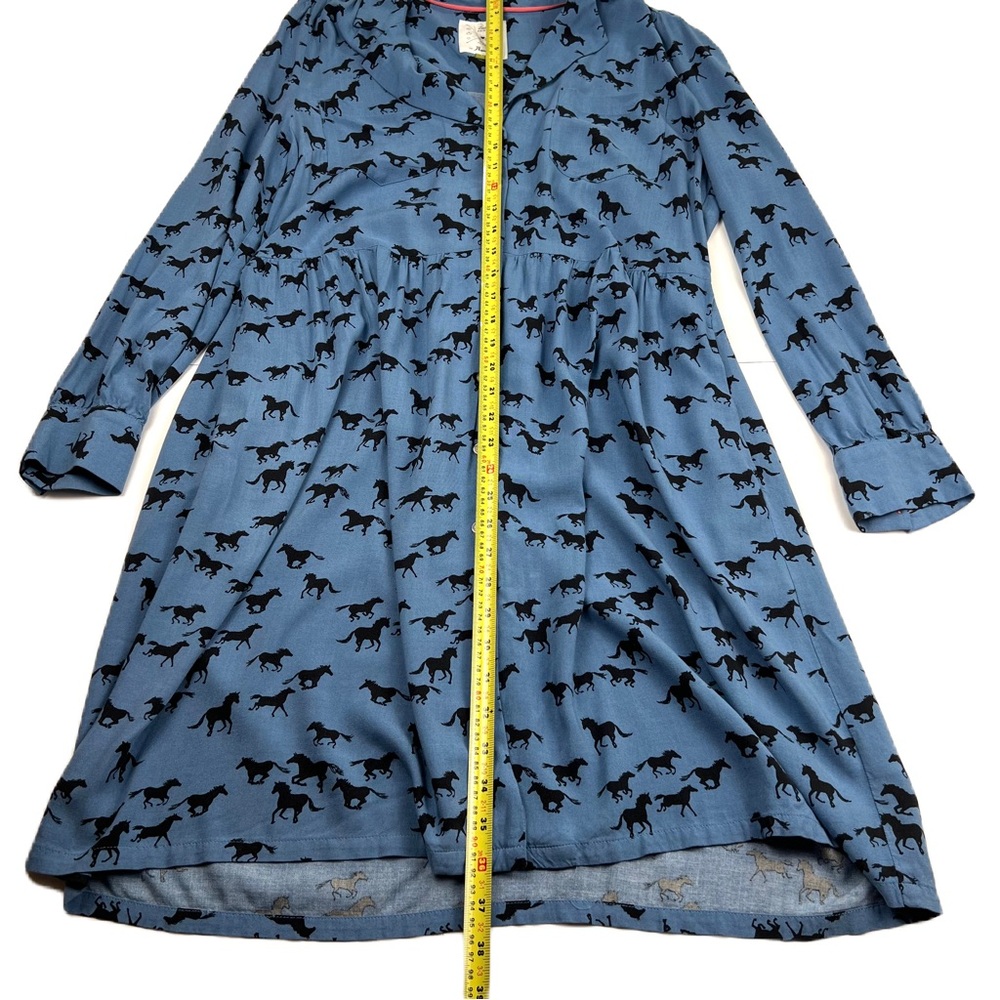 Anorak Horse Print Babydoll Tie Back Dress size 12 Blue Multi Twee Westerncore - Picture 9 of 11